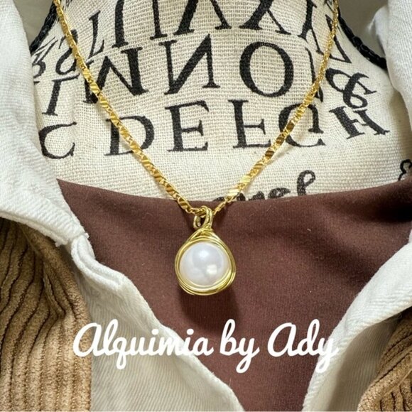 Big pearl pendant gold short necklace - Picture 1 of 6